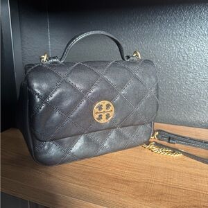 Tory Burch Willa Mini Crossbody Black Quilted Mini Bag with Gold Logo